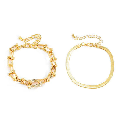 2pc Statement Chain Lock & Herringbone Bracelet